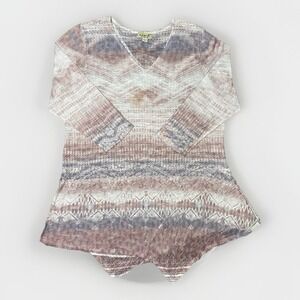 One World Womens Tunic XL Long Sleeve V-Neck Soft GEOMETRIC